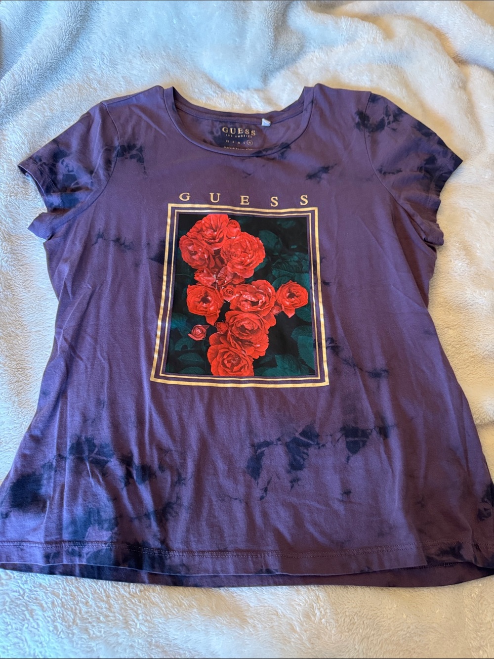 GUESS Purple Tie-Dye Rose Graphic Tee